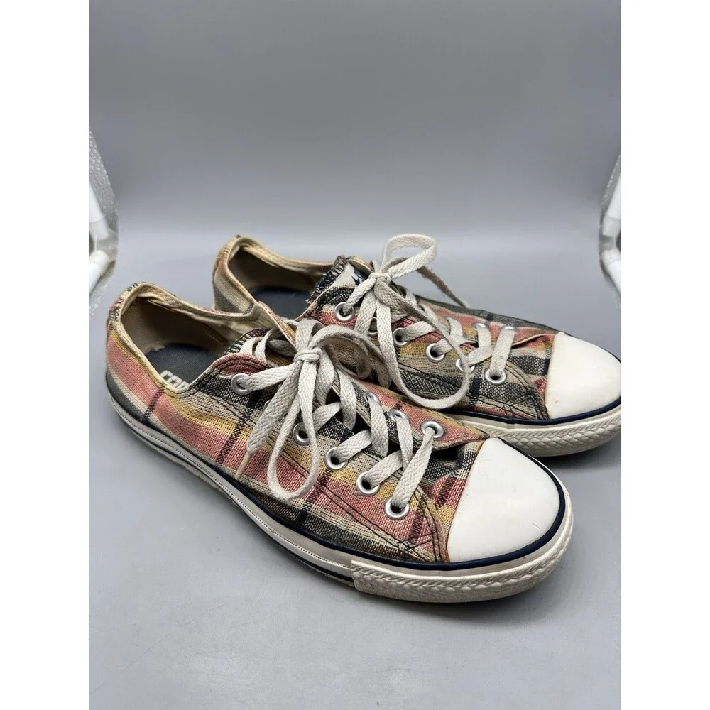 Vintage 2008 Converse All Star Plaid Low Top Sneakers Yellow Blue Red 104372F